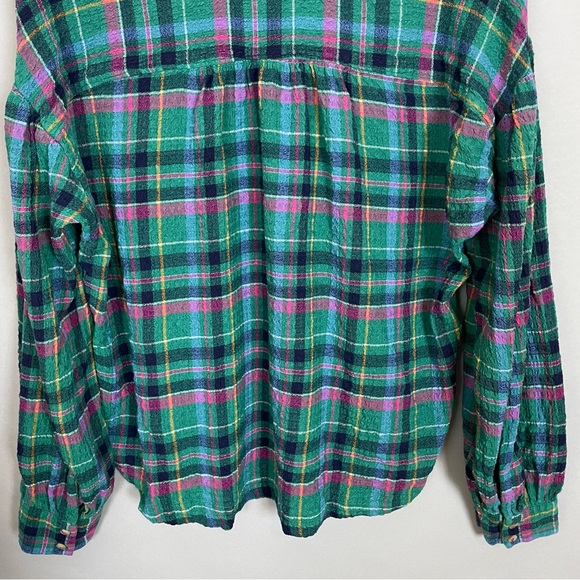 Anthropologie‎ Pilcro Cropped Puff-Sleeve Blouse Green Plaid Large Relaxed Fit - Picture 15 of 16